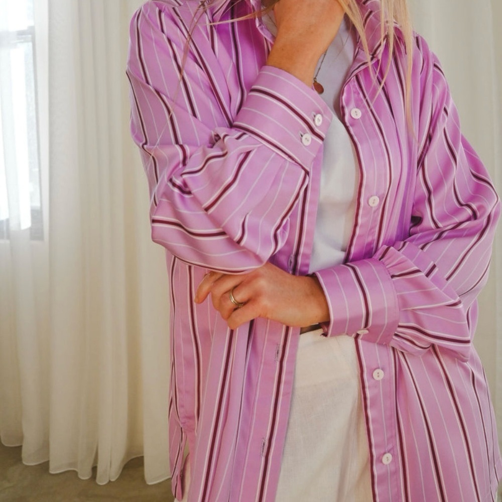 Victoria’s Secret Purple/Pink Striped Satin Pyjama Shirt